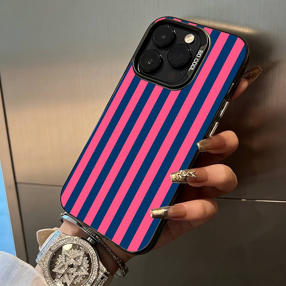 Simple Color Stripes For iPhone 17 16 15 14 13 12 11 Pro Max XS 17 Air Silicone Colored Silver Bumper Cover