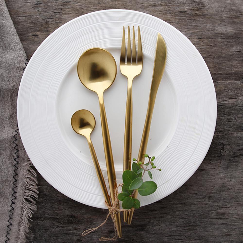 Buy 4pcs Gold Dinnerware Set Stainless Steel Cutlery Set Mirror ...