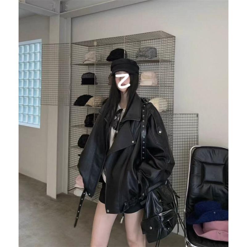 Amerikanischer Stil Mode Vintage Biker Lederjacke für Damen Herbst Lockerer Schnitt Vielseitig Trendig Lässige Oberbekleidung