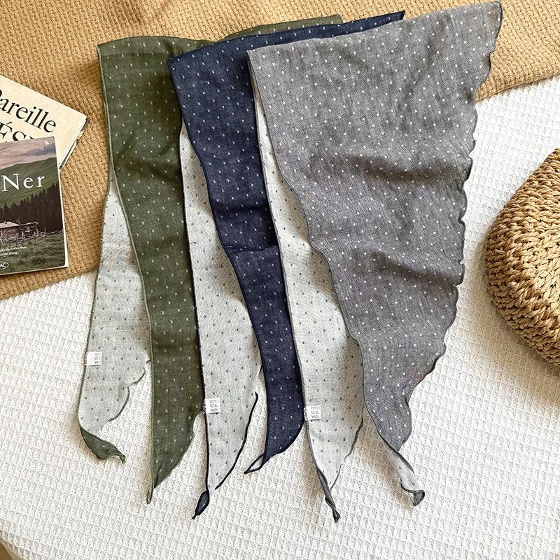 Triangle scarf waist multi-functional polka dot silk scarf literary neck scarf scarf double-sided headscarf headband