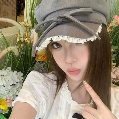 Korean Style Beret Bow Lace Edge Newsboy Hat Fashion Octagonal Hat  Versatile
