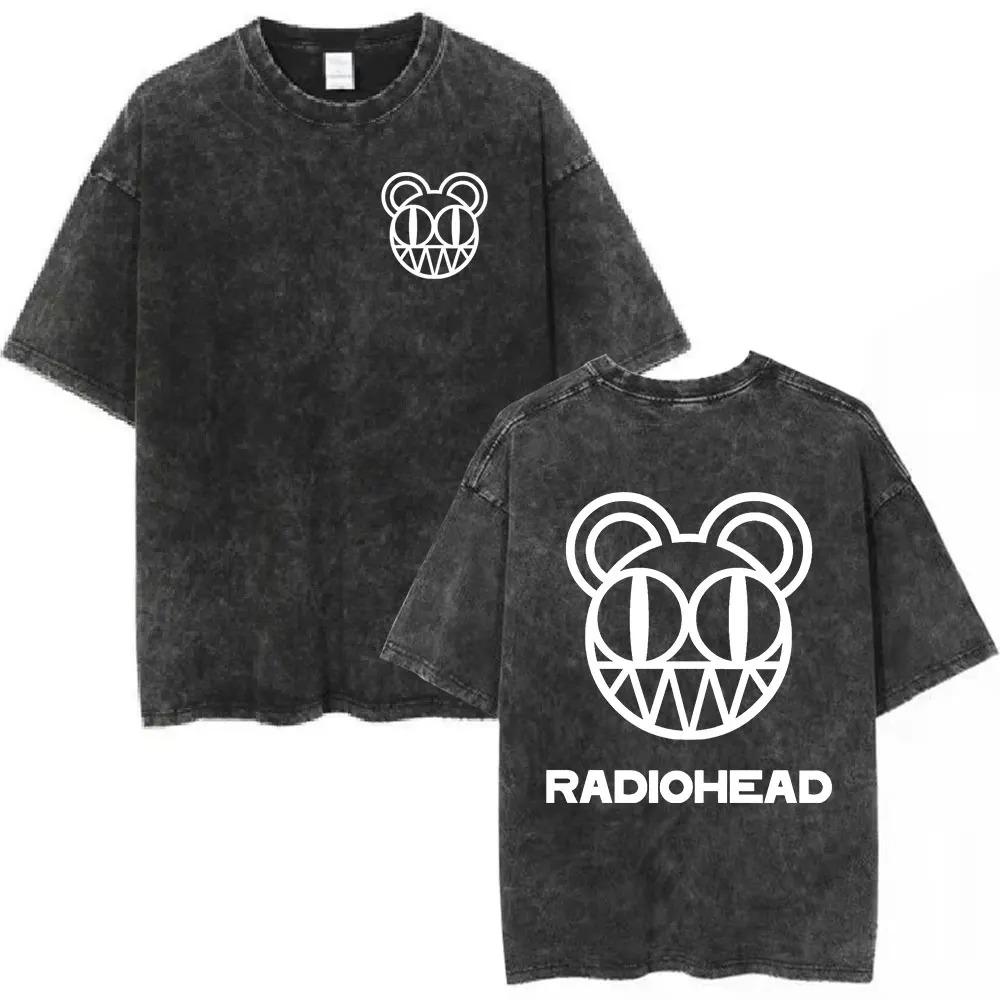 Radiohead Rock Band T-shirt Vintage Washed Oversized Streetwear Men Women Summer Cotton Short Sleeve Graphic Y2k Retro T