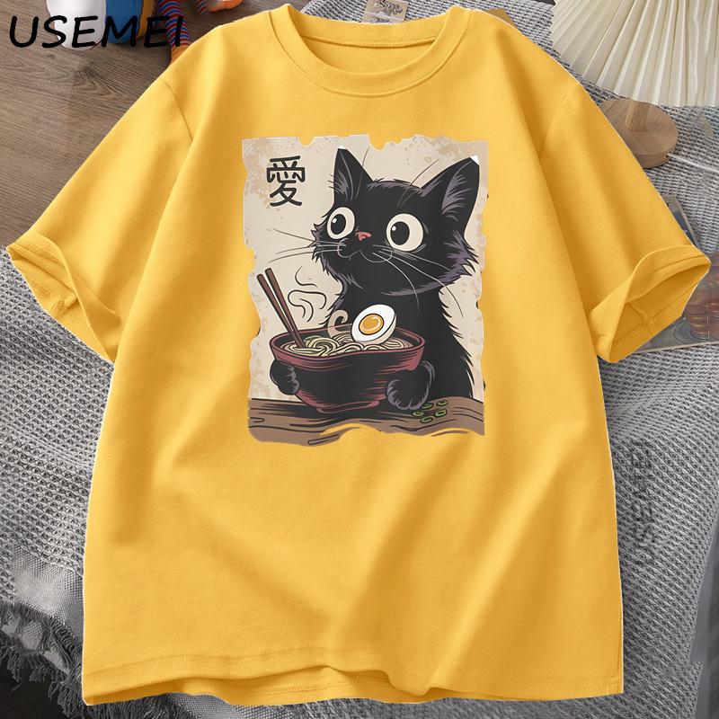 Funny Cat RaUnisex Graphic Tee Japanese Kawaii Anime Cat TShirt Cotton Short Sleeve Oversized Loose Short Sleeve Tee Streetwear