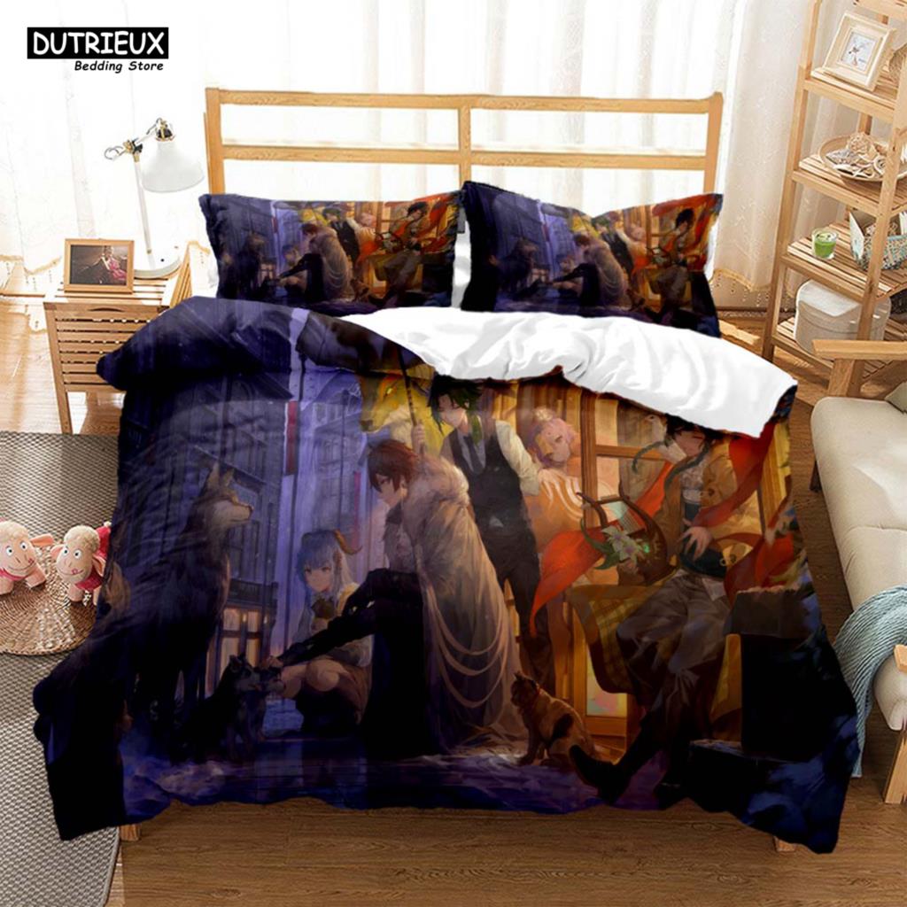 Genshin Impact Animation Cartoon Soft And Comfortable Customizable Comforter Bedding Sets Bedding Set Luxury Quilt Cover