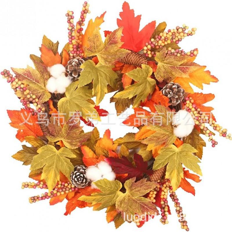 Harvest Wreath With Pumpkins Berries Vine Circle Halloween Thanksgiving Door Decor
