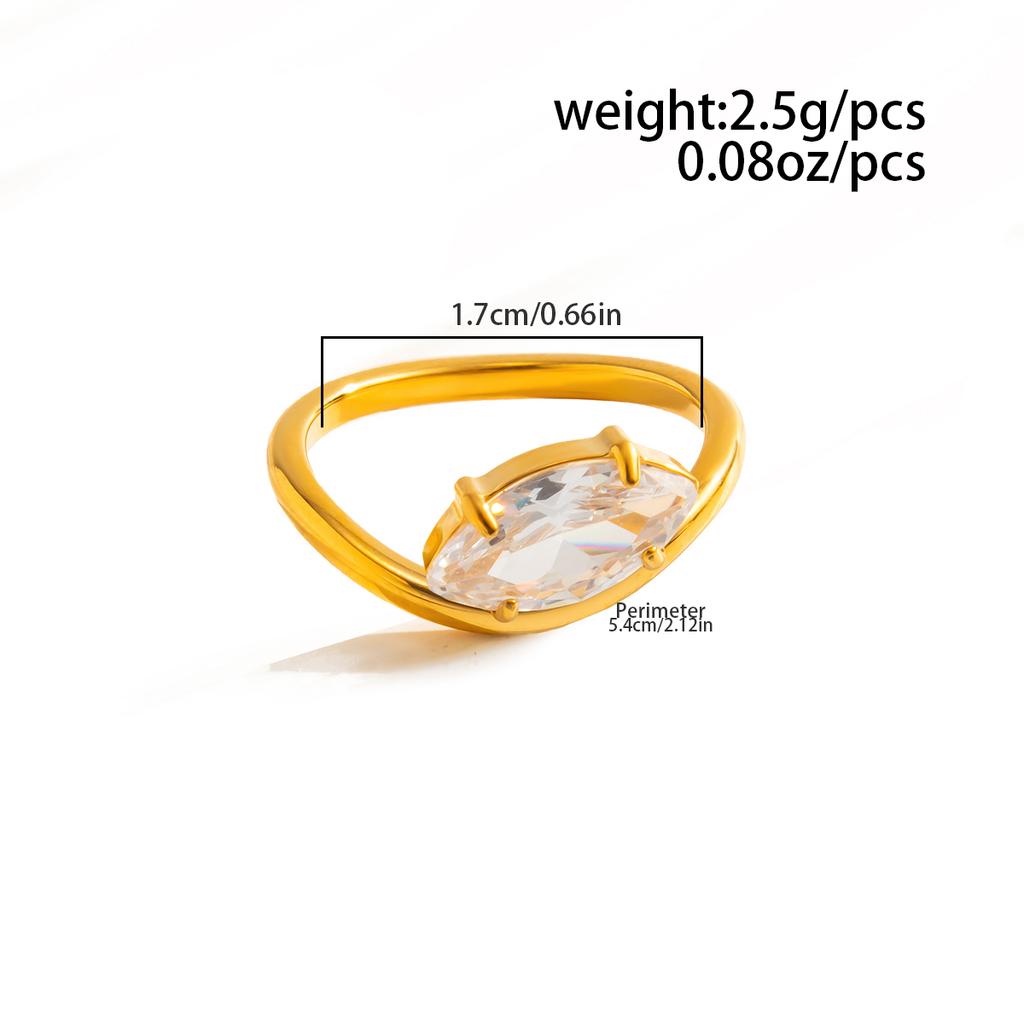 Salircon Shiny Luxury Glass Rhinestone 18K Gold Plated Stainless Steel Ring Wed Bridal Banquet Accessory Waterproof Jewelry New