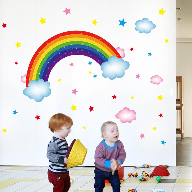 Rainbow Colors Self-Adhesive Wall Decals for Kids Bedroom, Nursery, Reading Corner Decor, Removable and Waterproof