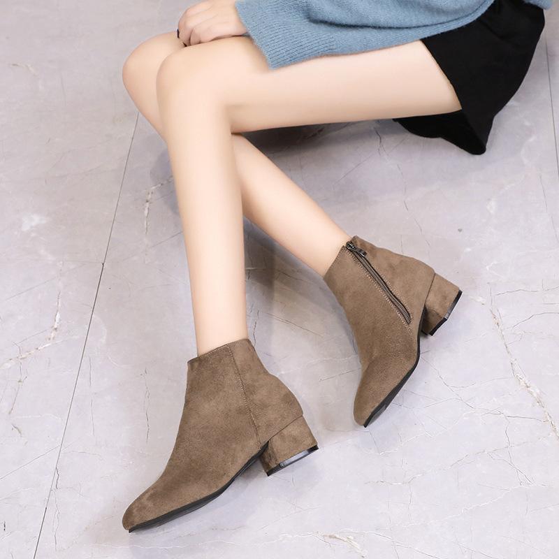 Martin boots women's boots autumn women's fashion retro thick heel medium heel solid color round head casual thin short boots