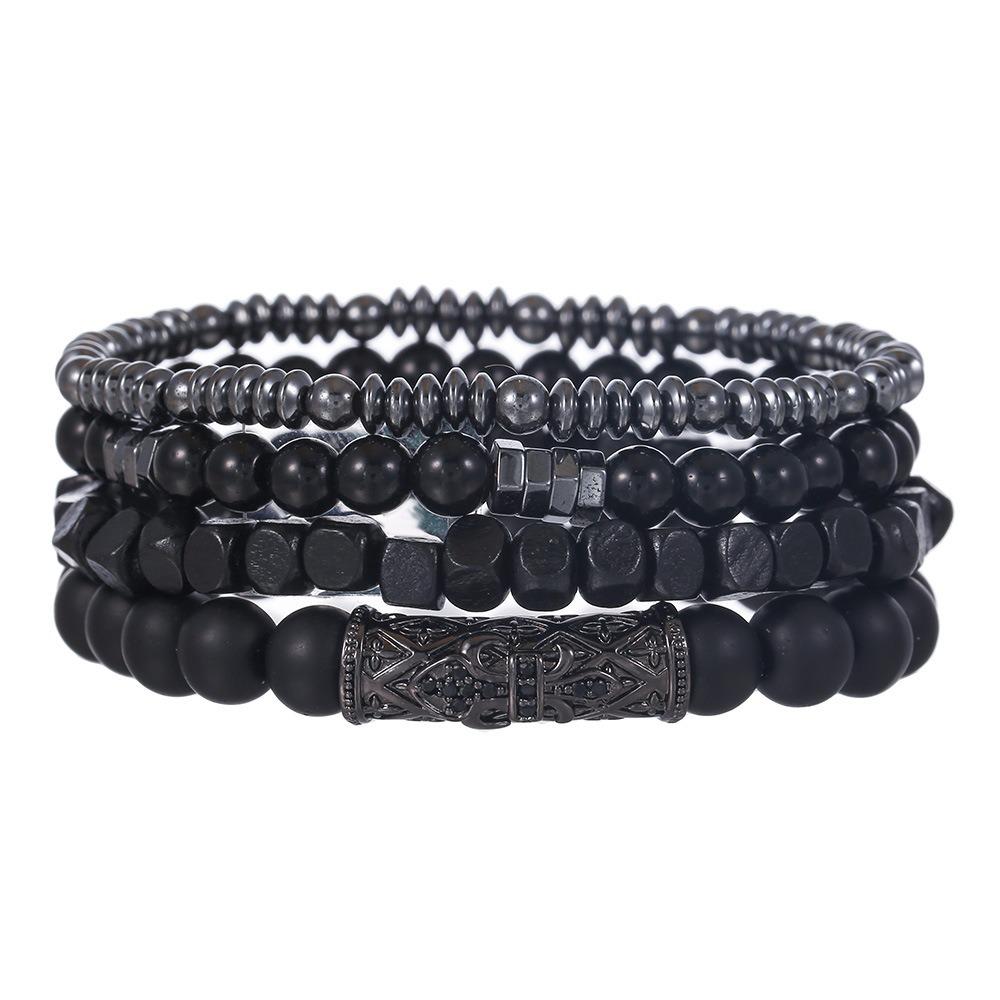 Black Matte Copper Inlaid Zirconium Diamond Ball Flying Saucer Long Bracelet Bracelet Set Wholesale Men's Woven Bracelet