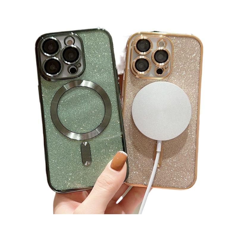 Použitelné pro pouzdro na mobilní telefon IPhone16E Galvanické pokovování Magnetické sání Apple 15promax Třpytivý prášek 14P s fólií na objektiv 13 Plné balení