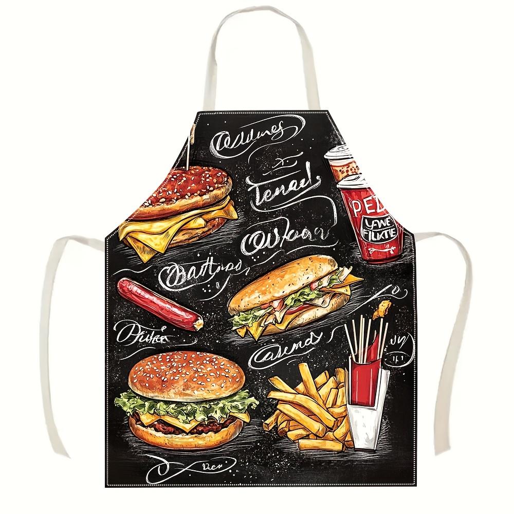 

1pc Blackboard Fast Food Burger Graffiti Apron Linen Retro Kitchen Cooking Chef Apron American Diner Style Home Decor Gift Idea 38X47cm(15X19in)
