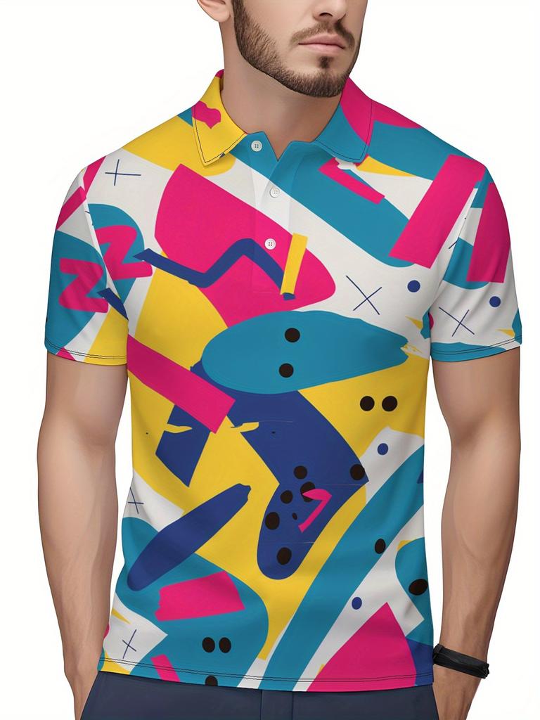 Men'S Short-Sleeve Polo Shirt - Flat Digital Print Pattern - No Texture - Stylish And Easy Short Sleeves, Buttoned, Casual Collared Polo Shirt,