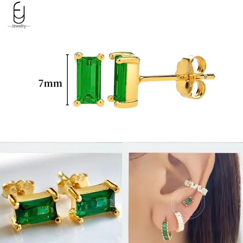 925 Silbernadel Grüne Zirkon Gold Ohrringe Herz Creolen für Damen Zarte Steckerohrringe Luxuriöser Schmuck Geschenke