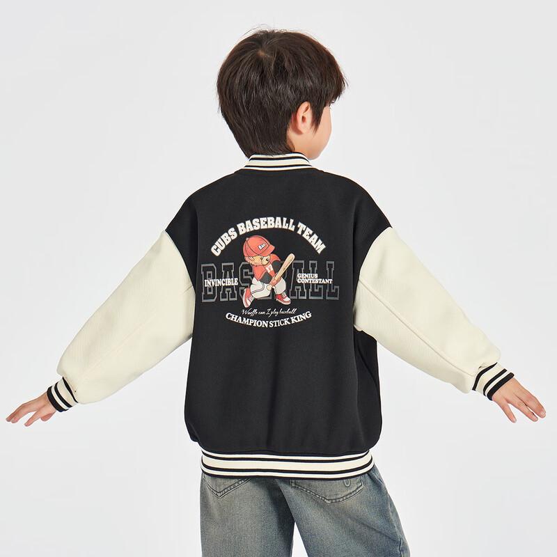 Boys  Casual Bear Print Baseball Jacket 120