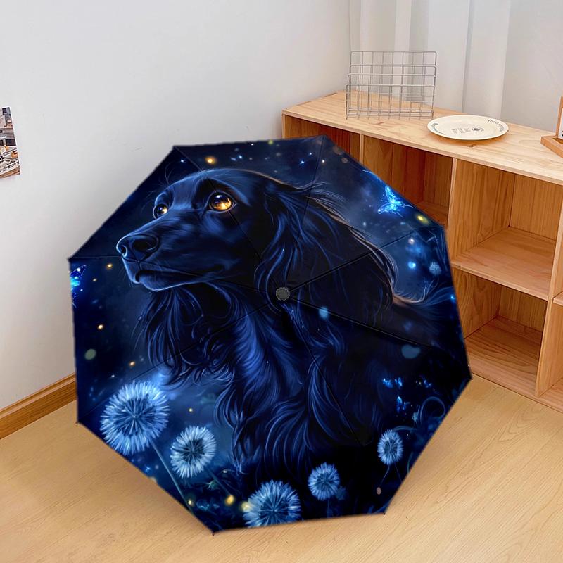 1 PC Automatic Folding Umbrella - Magical Night Dog Pattern, Portable & Foldable Design with 8 Ribs, Christmas Birthday Gifts