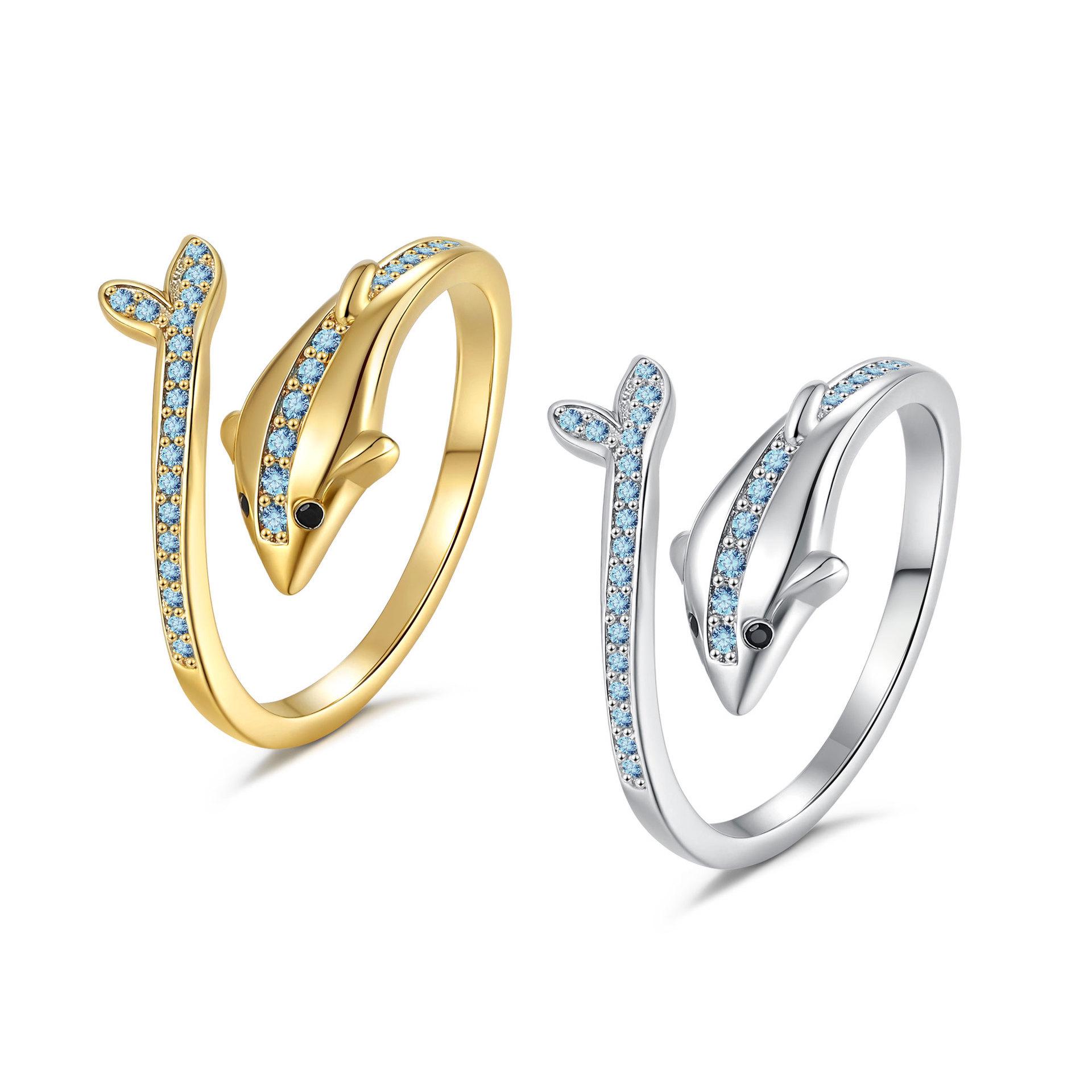 Elegant Adjustable Blue Dolphin Zircon Ring Set – European & American Fashion Adjustable