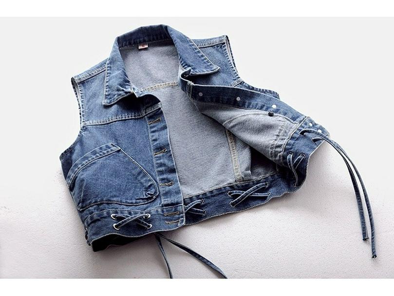 2022 Women's Slim Fit Lace-Up Denim Vest with Large Pockets - Summer Thin, Versatile, and Flattering.