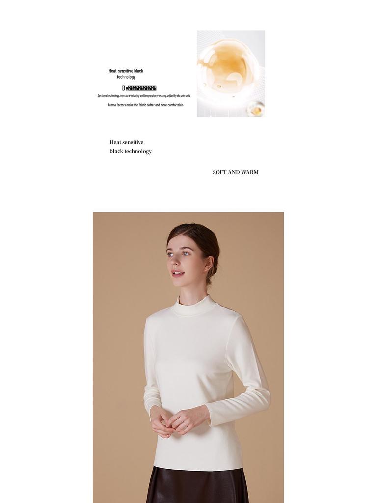 Velvet Women's Half-High Neck Self-Heating Brushed Slim Long-Sleeve Winter Top