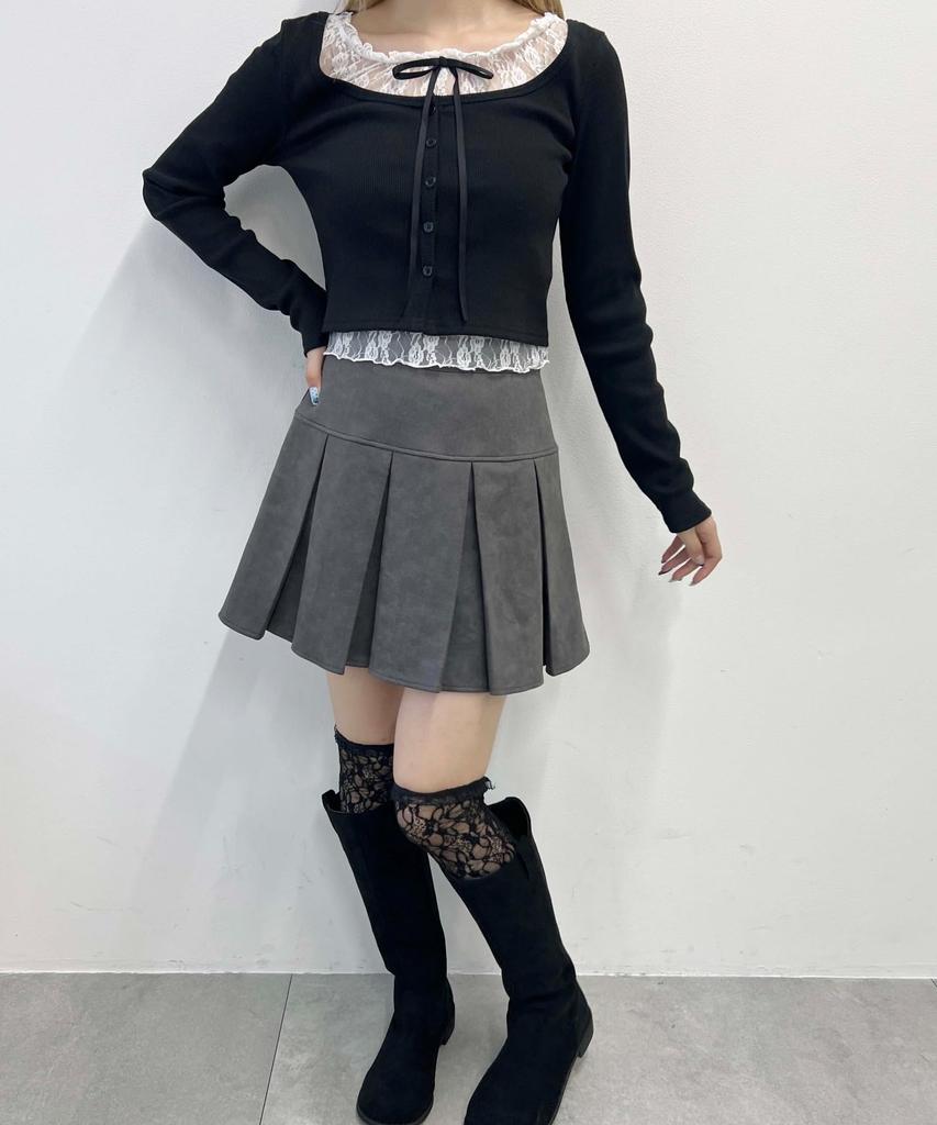 WEGO PHILLY Box Pleated Size Charcoal Suede-Touch Skirt, Women's, S,