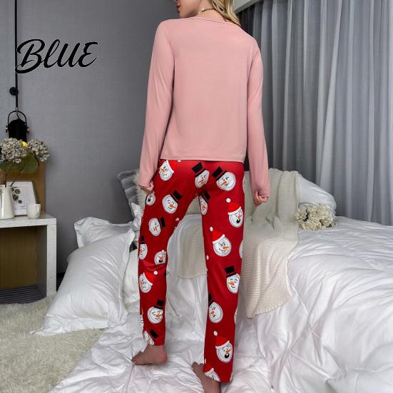 Cute Christmas Pajamas Womens Pajama Set Fall Winter 2 Piece Lounge Long Plaid Design Sleeve