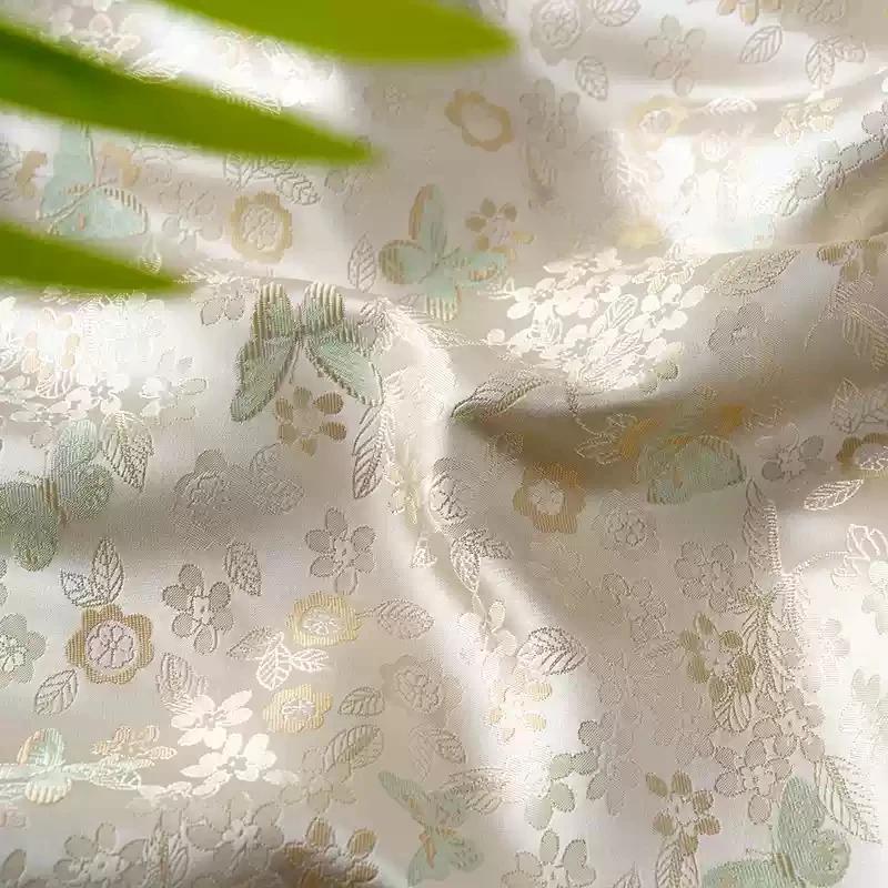50x150cm/100x150cm Light Yellow Butterfly Flower Brocade Jacquard Fabric New Chinese Coat Vest Silky Luster Clothing Fabric