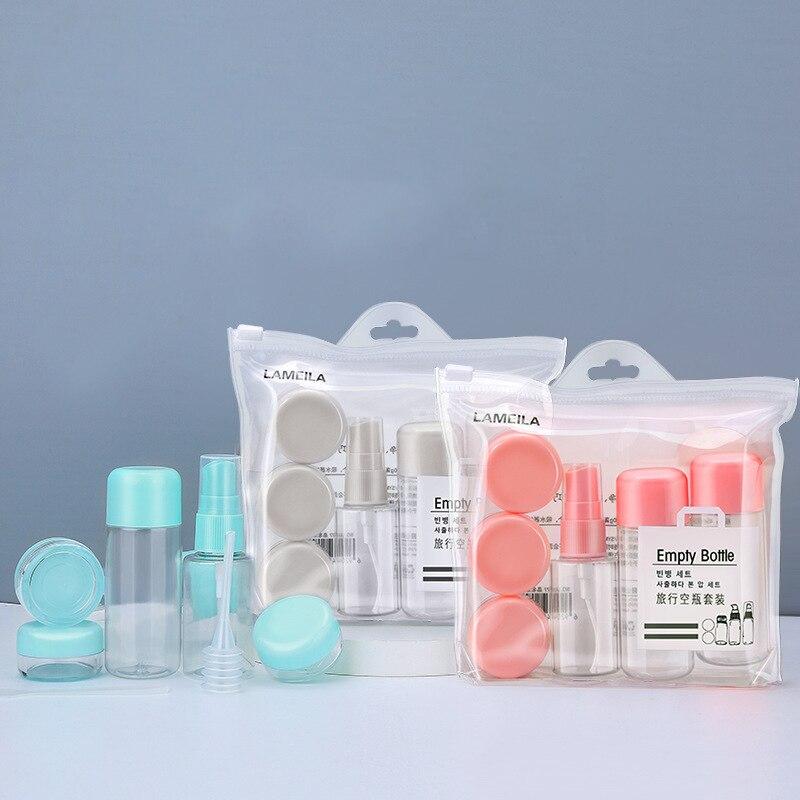 Trucco da viaggio imbottigliato in flacone spray lozione da otto pezzi, scatola crema è portatile e può essere portato a bordo con una borsa portaoggetti