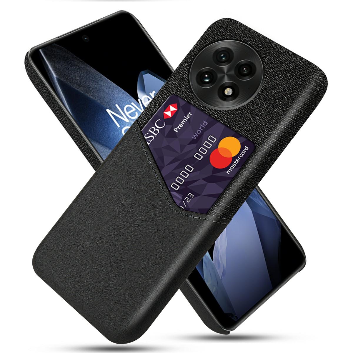 

Чехол для OnePlus 13 из ПУ кожи с слотом для карт, тканевой текстурой, жесткий ПК, чехол для телефона B