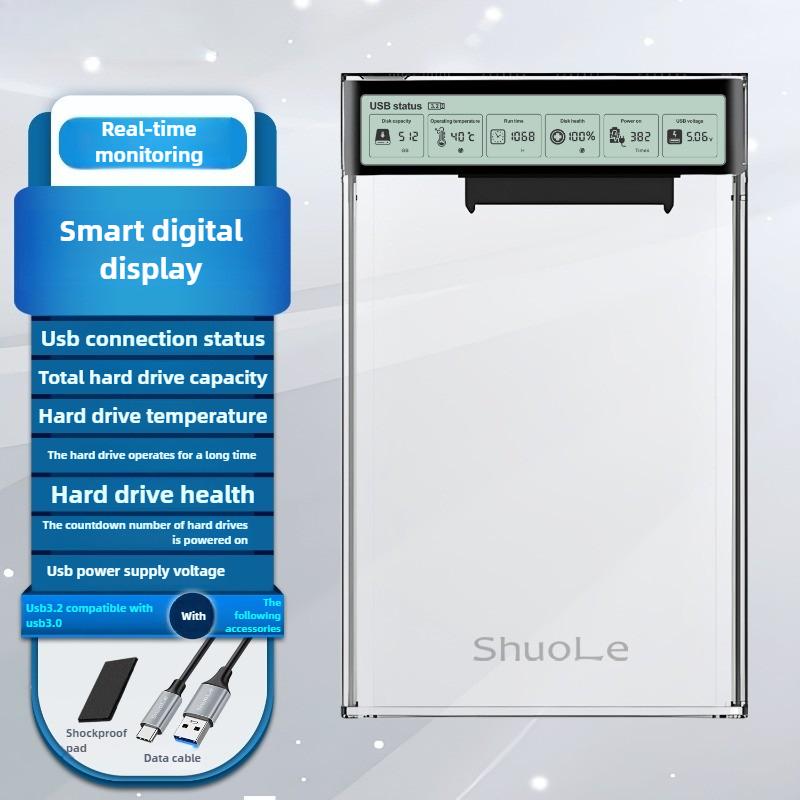 

2.5 Inch Transparent HDD Enclosure Smart Display Clear External HDD Shell USB3.2 Gen2 SATA HDD SSD Storage Case for Laptop PC прозорий