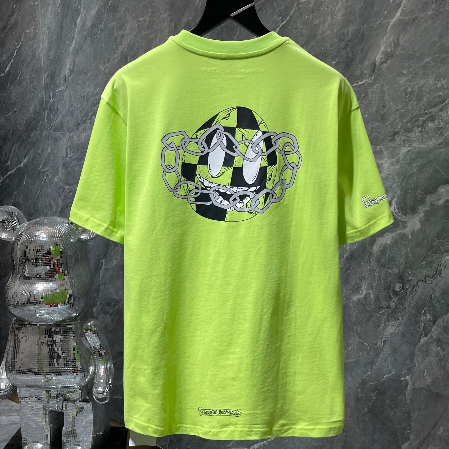 

8562 CHROME HEARTS 2025 Summer New High Quality Cotton Round Neck Loose Large Size Men s and Women s T-shirt Couple T-shirt S зелений