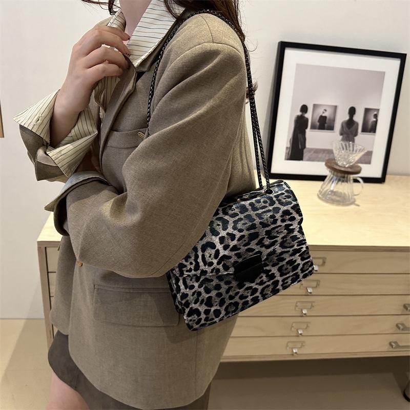 Small Square Handbag Tote Bag For Women Vintage Clutch Bag Leopard Pattern Crossbody Shoulder Bag Ladies Pu Leather Bag KTB