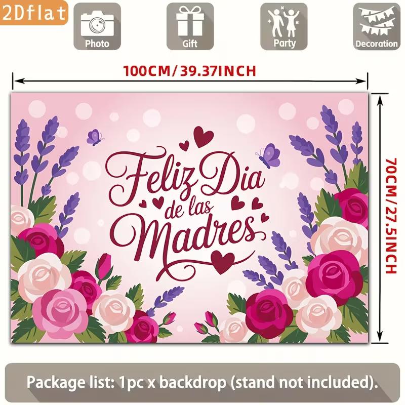 

2D Feliz Dia de las Madres Celebration Background, Rose & Lavender Decor 47.2x31.5inch/120*80cm