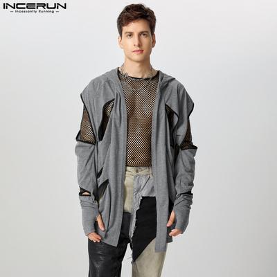 Men Loose Hollow Out Long Sleeve Kimonos Open Front Hooded Cardigan