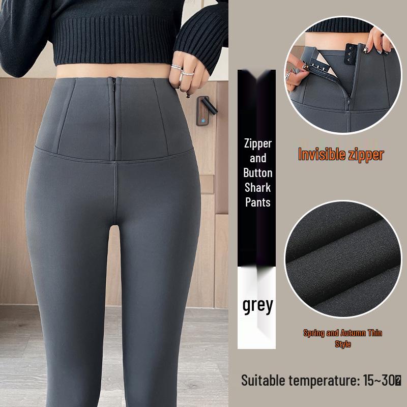 

Women s High-Waist Zipper Tummy Control Pants with Shark Skin Texture - Autumn/Winter Velvet Bodycon Base Layer XL [120-140 lbs]