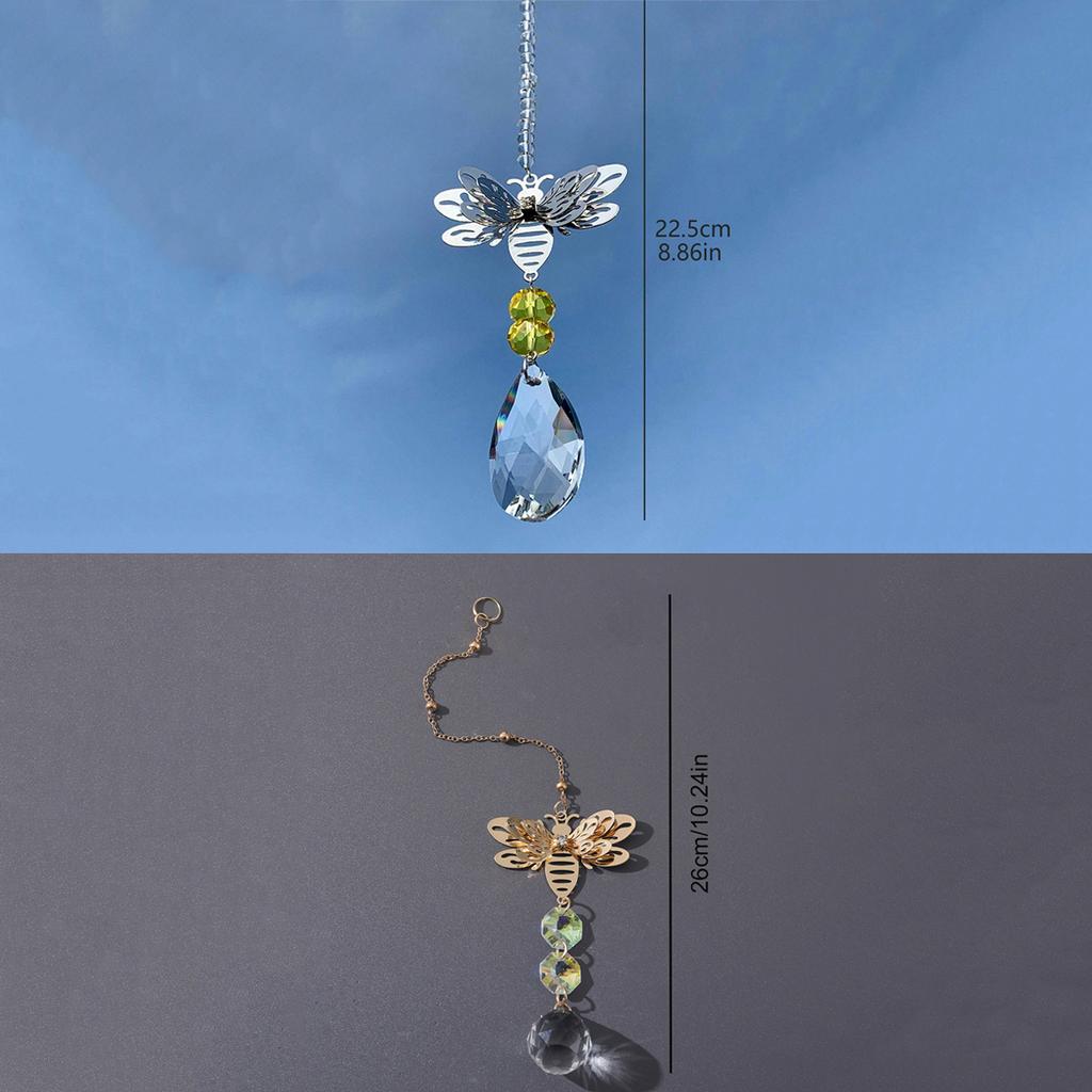 Handmade Bee Crystal Ball Prism Car Pendant Hanging Solar Lamp Home Decoration, Sun Catcher Light Collector Garden Decoration Pendant