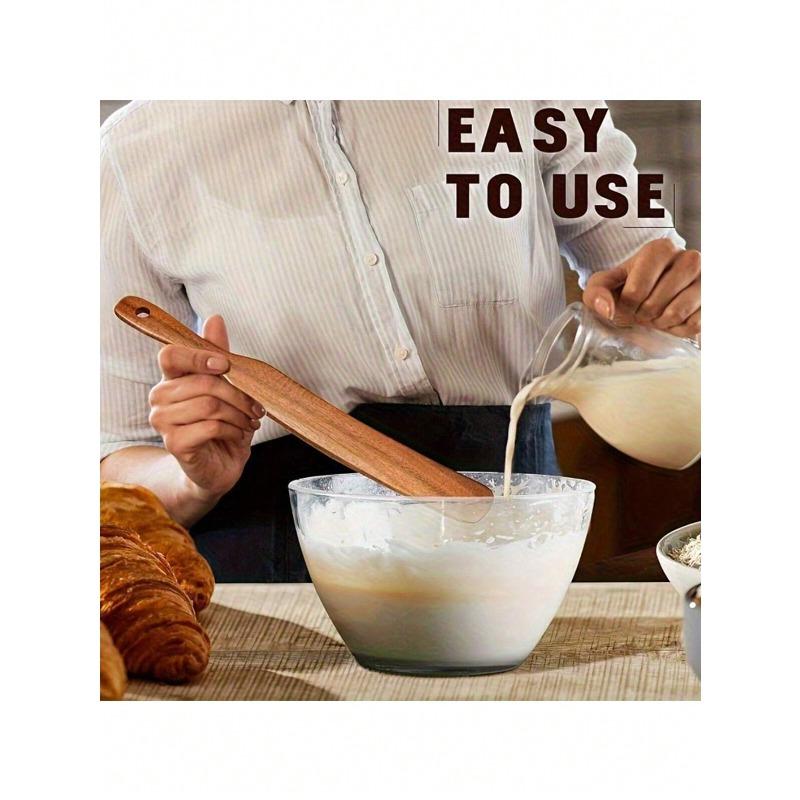 1pc Premium Teak Wood Spurtle - Narrow Design For Sourdough Starter, Mixing, And Reaching Jar Bottoms, Strong, Kitchen Utensil For Nonstick Cookware