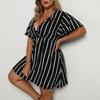 Plus-size Summer Solid Color Stripe Floral Dress Summer Short Sleeve Slim Shirt Big Hem Fashion Loose Beach Party Elegant Dresses Nighty L-4XL
