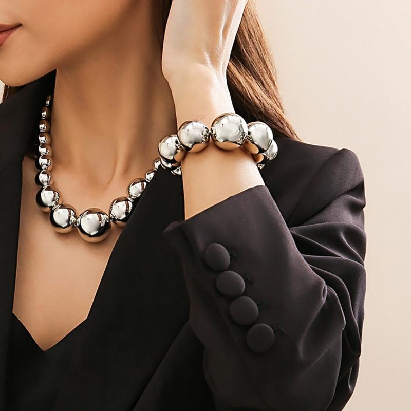 Módní řetízek s velkými korálky Nastavitelný choker Řetízek na klíční kost Doplněk Náhrdelník s korálky inspirovaný vintage