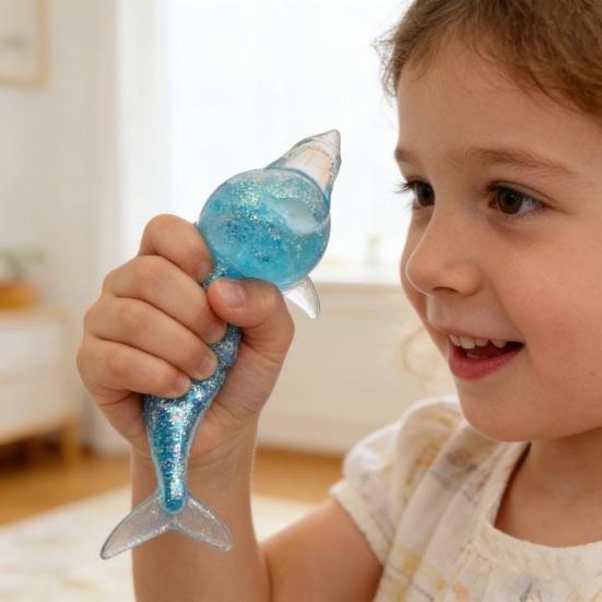 Glitzer-Hai-Quetschspielzeug Langsamer Rückprall Stressabbau Klares Meerestier Sensorisches Spielzeug