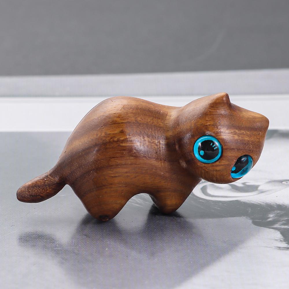Cute Sandalwood Sculpture Desk Ornaments Wooden Statue Cat Memorial Statues Handmade Wood Carved Cats Cute Cat Pattern