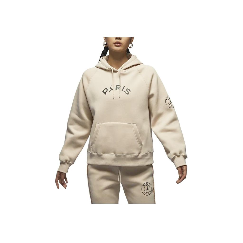 Jordan Brooklyn SS24 PSG Collaboration Letter Print Fleece-Lined Hoodie Women Tops Khaki FN5177-126