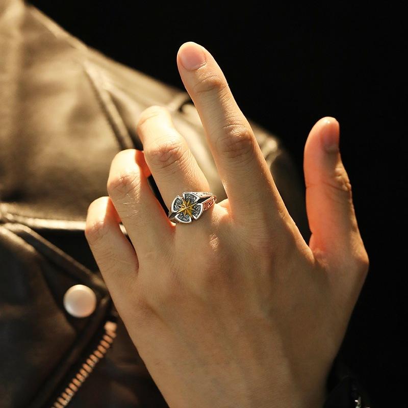 Vintage Thai Copper North Star Rings For Men Male Charm Starburst Tail Index Finger Ring Birthday Party Christmas Father Gift