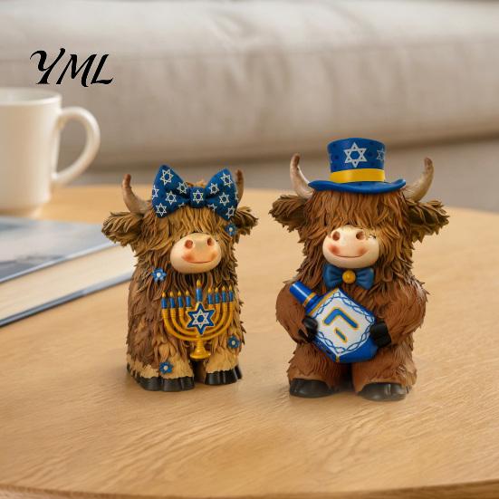 Whimsical Room Accent 2Pcs Magic Cow Figurines, Creative Resin Animal Statue with Wizard Theme, Collectible Art Piece Desk Shelf Home Decor,