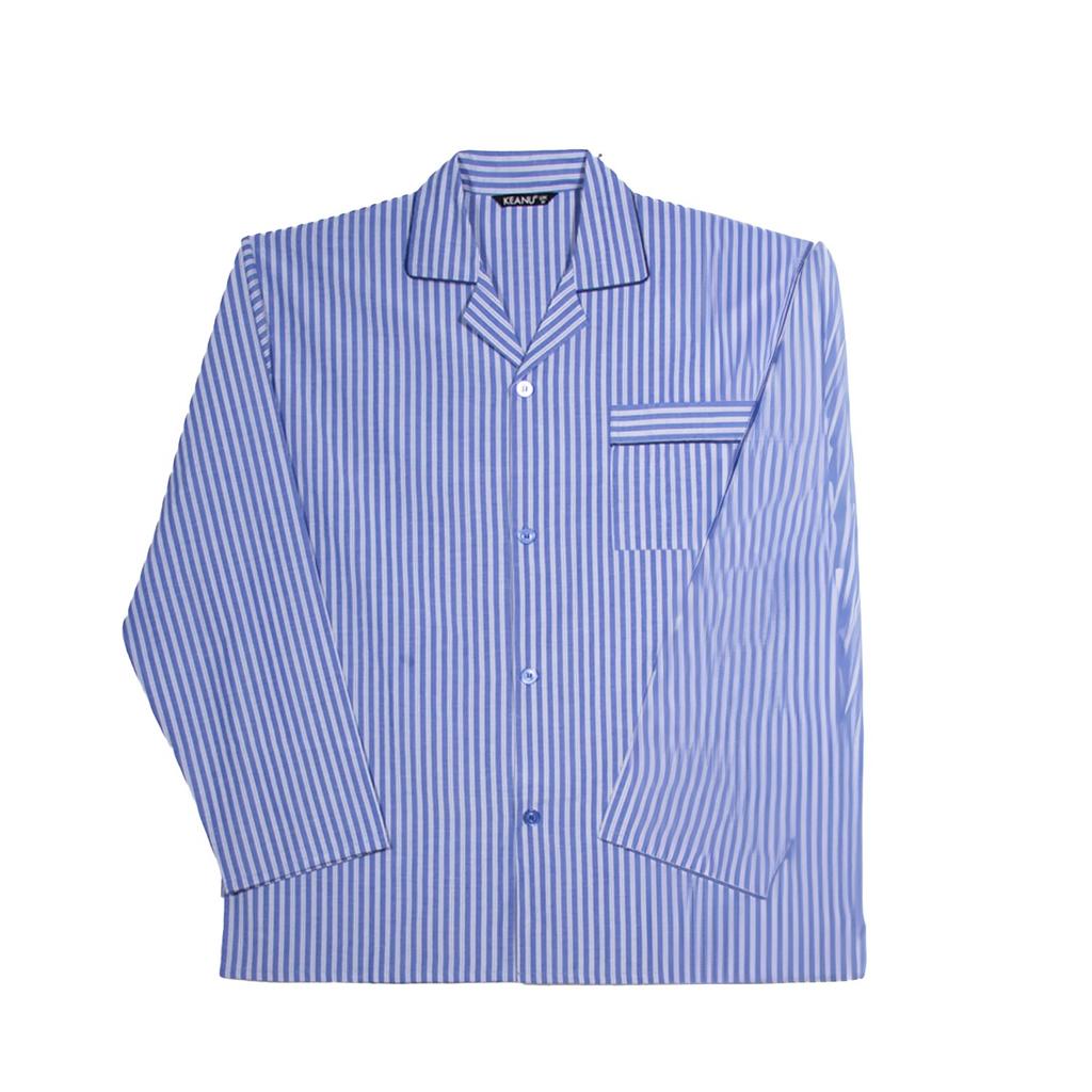 Keanu Mens Striped Woven Chest Pocket Straight Leg Long Pyjama Set
