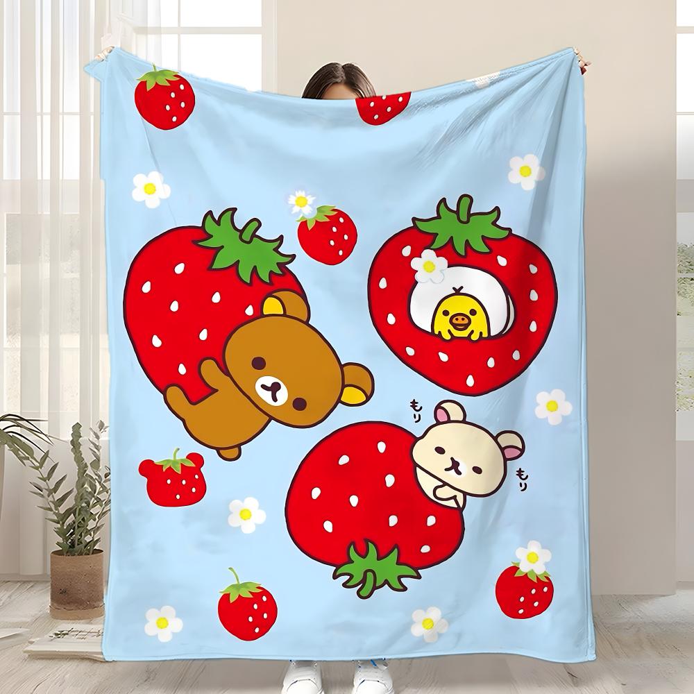 Character Rilakkuma Throw Kid-Friendly Flannel Throw Blanket Soft Warm Anti-Static Washable All Season