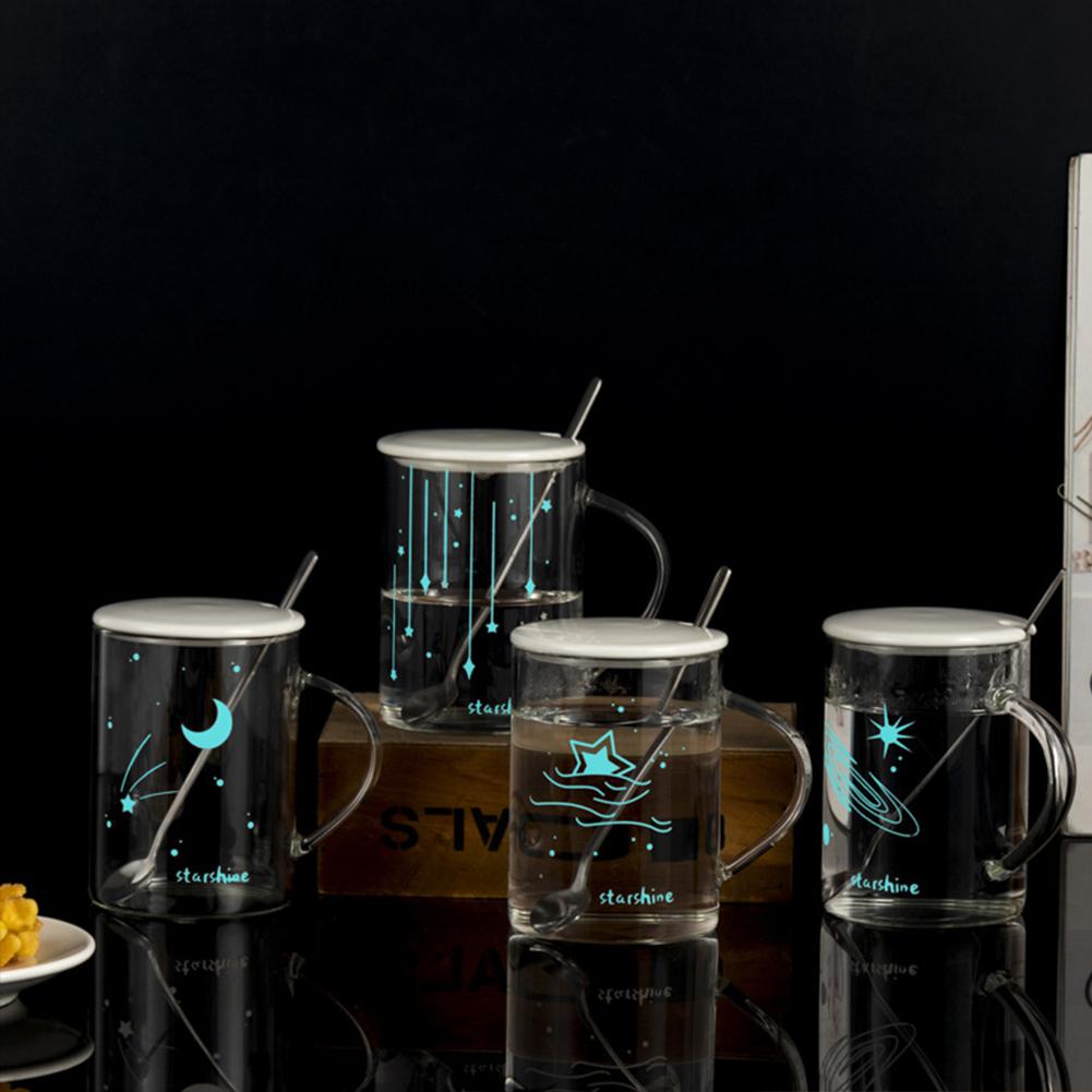 Astronomy Lovers Glass Mugs 480ml Light Changing Mug with Spoon Lid Constellation Luminous Mug Night Sky Birthday New Year Gifts