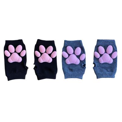 Silicone 3D Cats Claw Pad Mittens Fingerless Kitten Paw Gloves Halloween Cats Cosplay Mitten Knitted Lolita Hand S