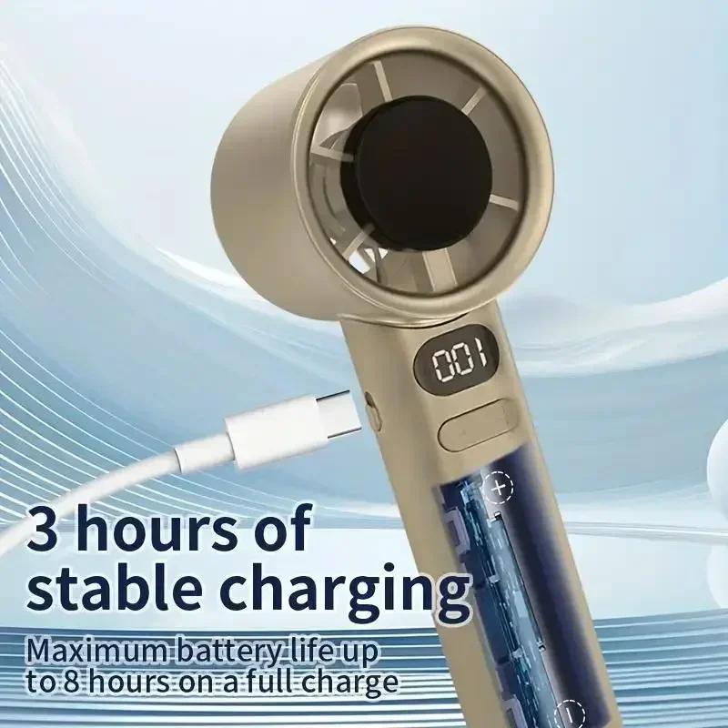 Portable Handheld Fan 120 Wind Speeds Mini Bladeless Hand Fan USB Rechargeable Highspeed Fans Camping Electric Fans Air Cooler