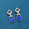 Vintage Blue Gemstone Gold-Plated Geometric Stud Earrings