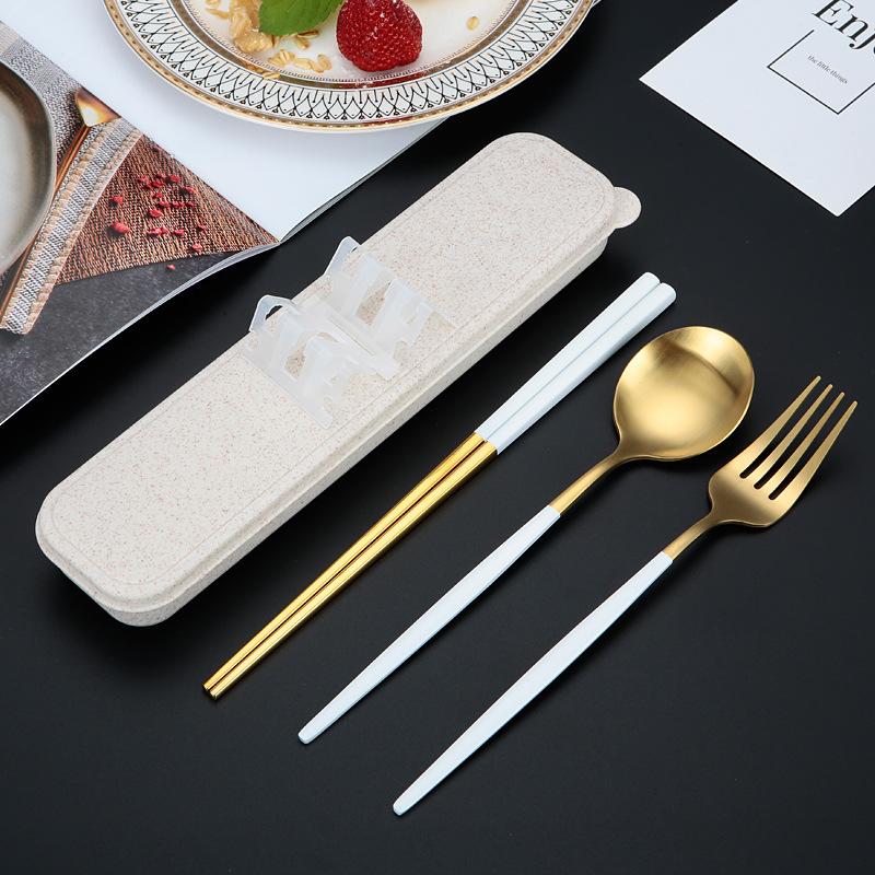 Portable Tableware Picnic Stainless Steel Cutlery Set Dinnerware Coffee Spoon Chopsticks with Box Kitchen Utensils for Children