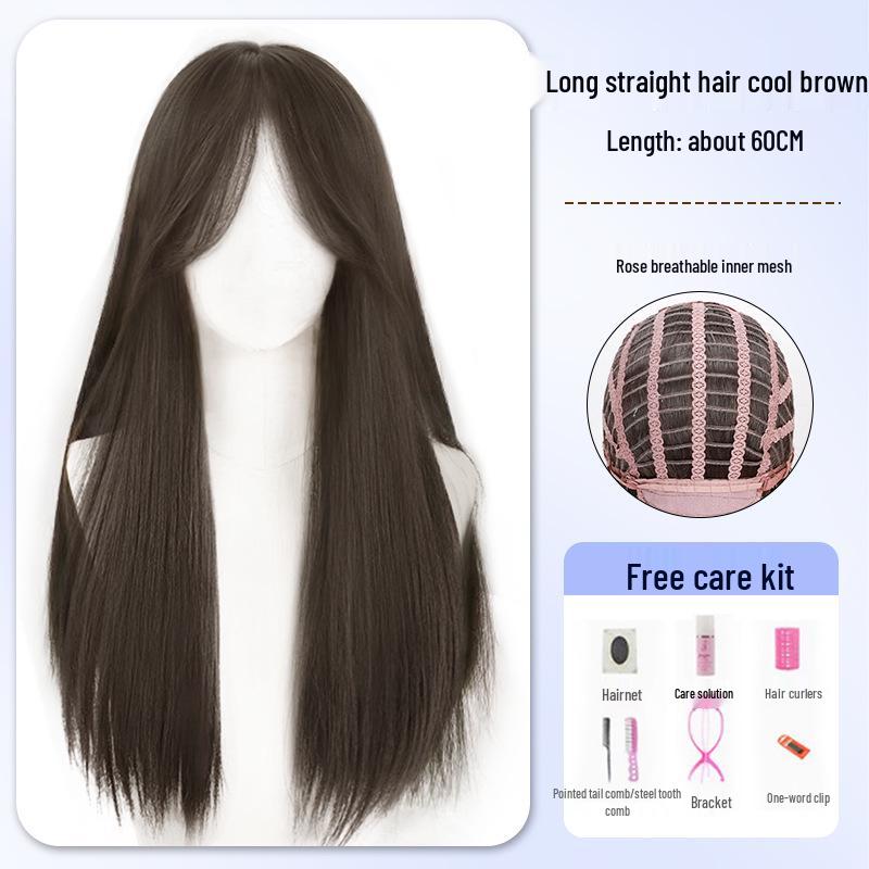 Women's Long Wavy Wig - Natural Fall/Winter Look, Middle Part, Full Coverage